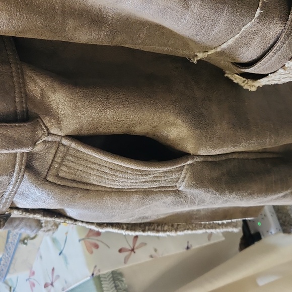 Christopher & Banks Vegan Suede, Sherpa Lined Long Jacket - Picture 5 of 14